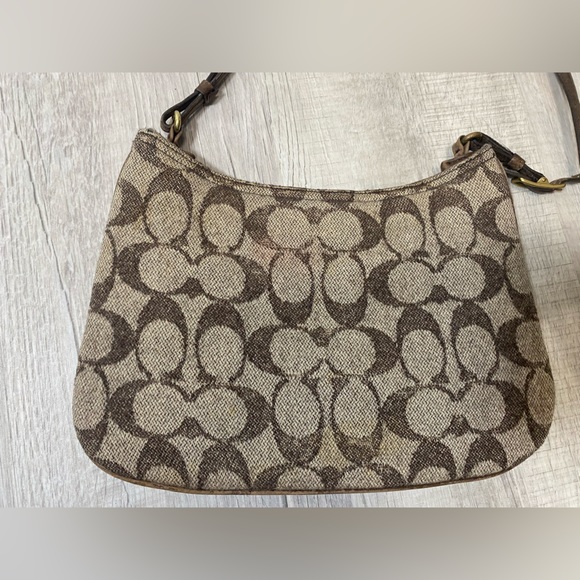 Coach Wool Jacquard Hobo Shoulder Bag Brown Wool Logo - Picture 5 of 7